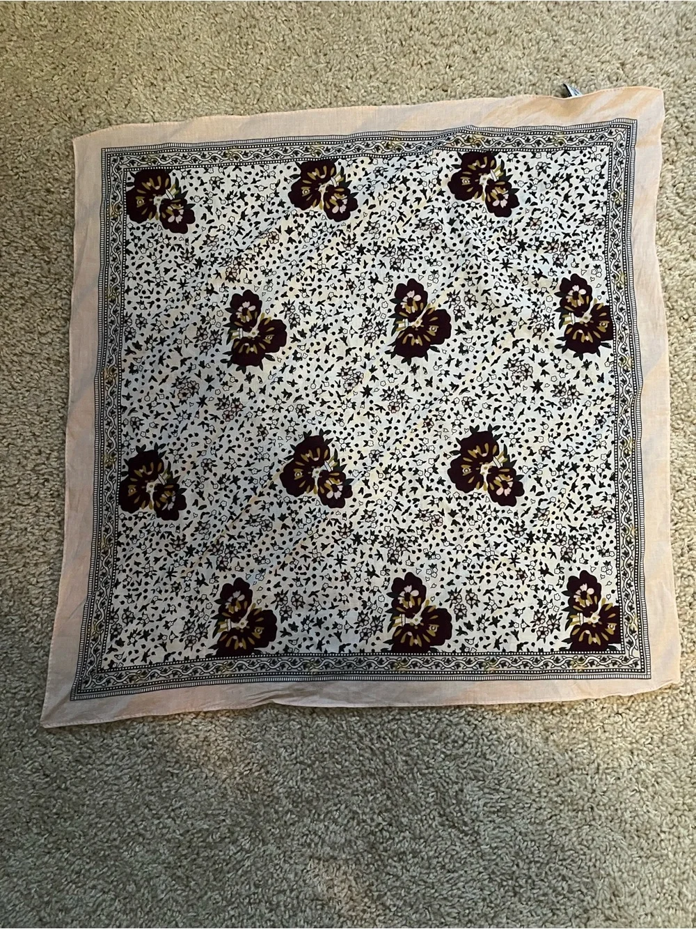 Floral Square Scarf in Cream and Burgundy